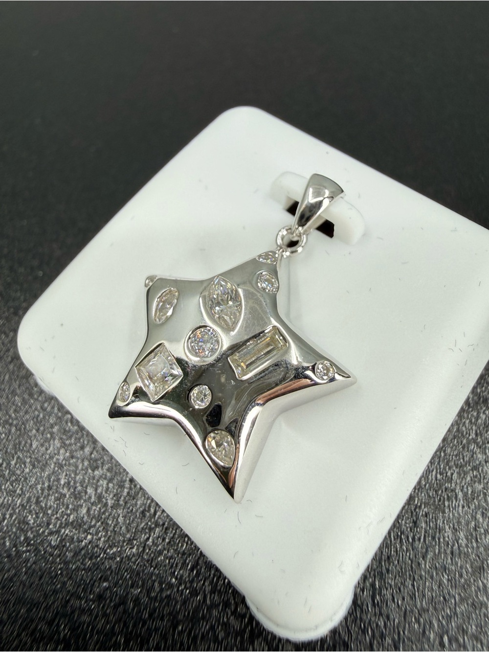 Solid S925 Sterling Silver Star Pendant with Moissanite Stones - White